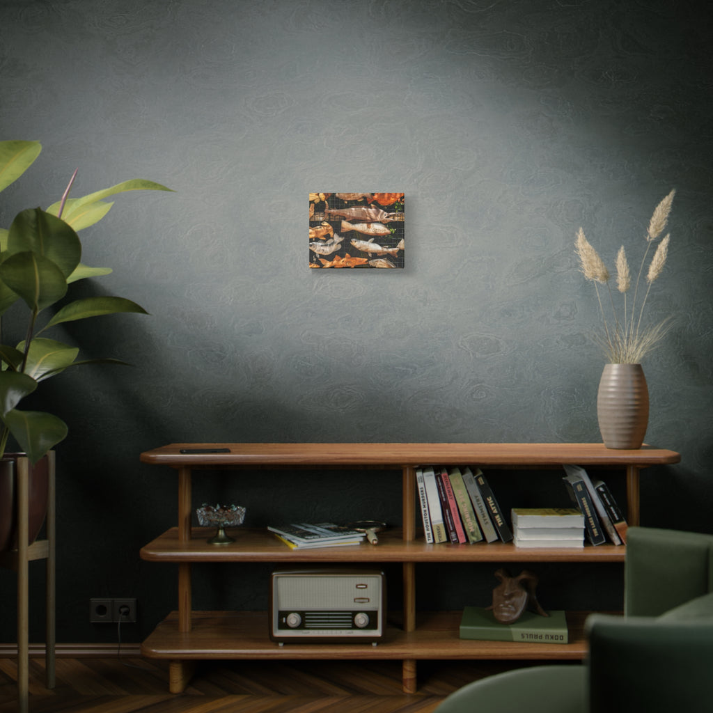 Wooden Fish Wall Art Canvas — Rustic Fishing Decor (Welcome Fish Design)